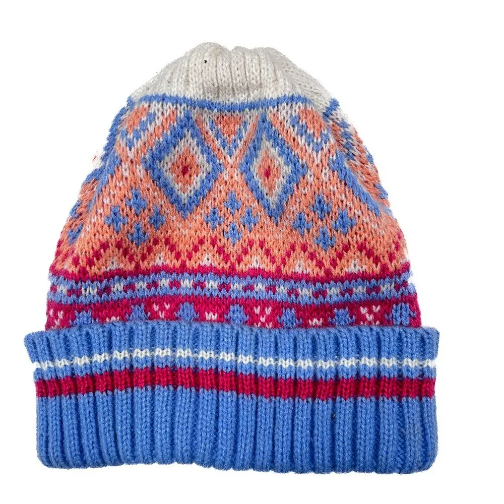 Britt'S Knits Kid's Fair Isle Beanie Blue Pink Orange White OS‎ - NWOT